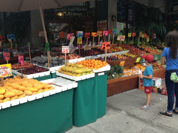 Fruit outside corner shop in Brooklyn